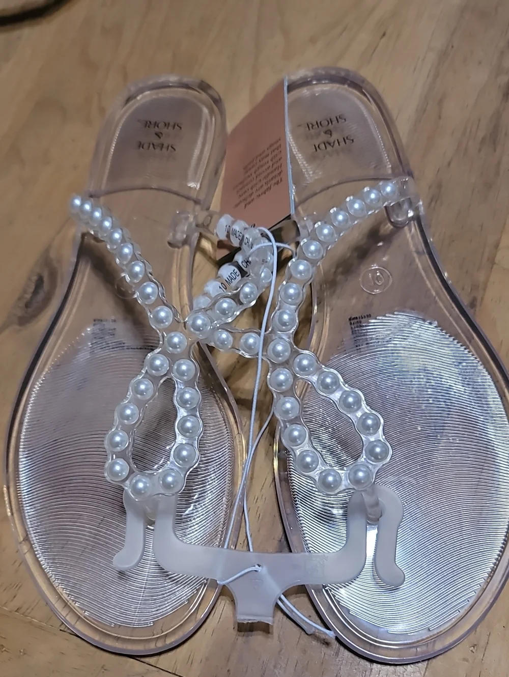 Shade & Shore Clear Pearl-Embellished Jelly Sandals - White Pearls